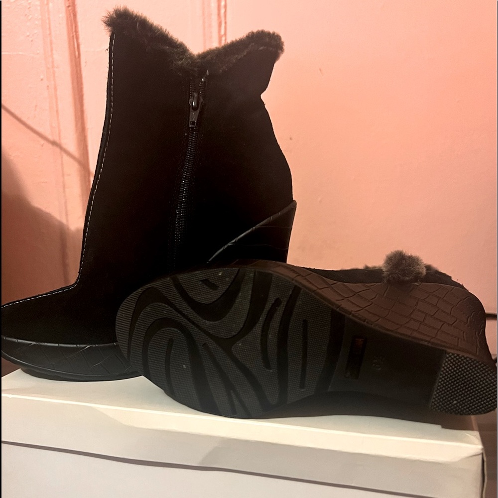 Cold weather wedge booties